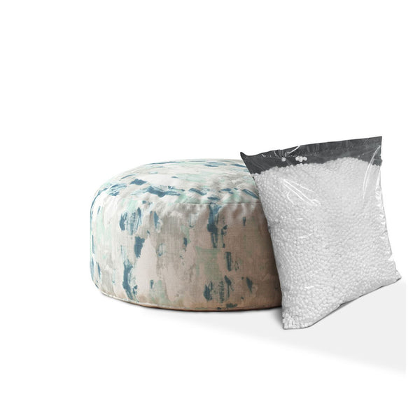 Homeroots 24" Blue And Gray Canvas Round Abstract Pouf Cover   518492