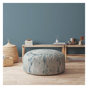 Homeroots 24" Blue And Gray Canvas Round Abstract Pouf Cover   518492