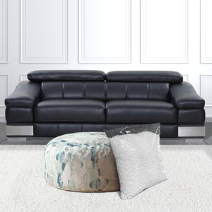 Homeroots 24" Blue And Gray Canvas Round Abstract Pouf Cover   518492