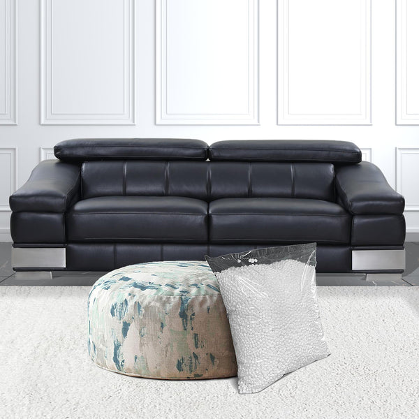 Homeroots 24" Blue And Gray Canvas Round Abstract Pouf Cover   518492