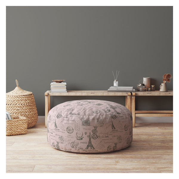Homeroots 24" Pink Twill Round Paris Pouf Cover   518496