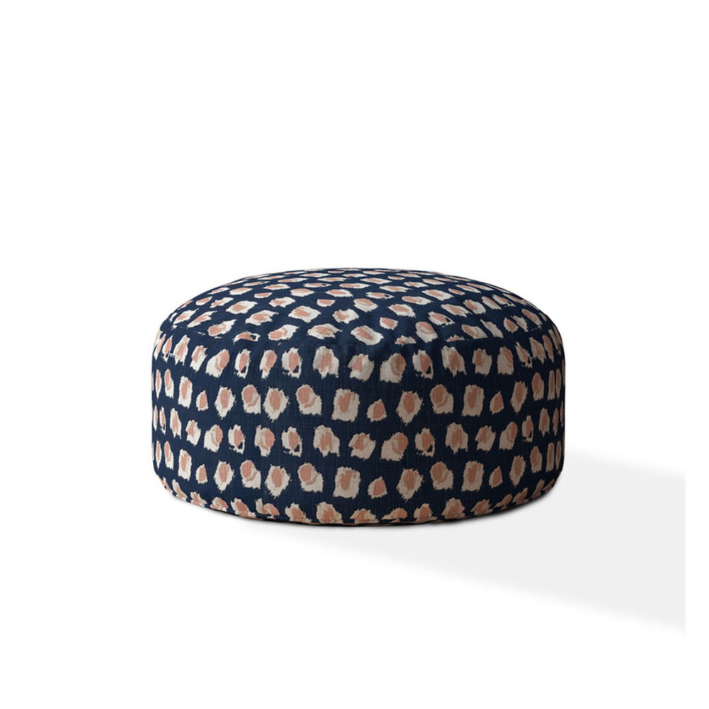Homeroots 24" Blue Canvas Round Abstract Pouf Cover   518498