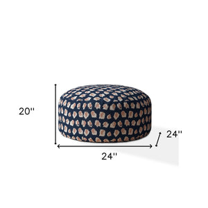 Homeroots 24" Blue Canvas Round Abstract Pouf Cover   518498