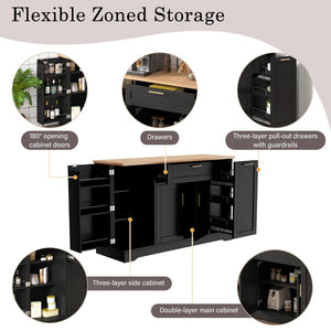 English Elm Trexm Multifunctional Sideboard with Pull Out Bottle Rack Adjustable Shelves Kitchen Storage Black XW000026AAB