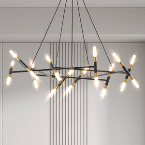 English Elm 41" Black & Golden Modern Chandelier — 20-Light Branch Pendant with Frosted Acrylic Tubes, Adjustable Height, G9 Bulbs W1340P233171