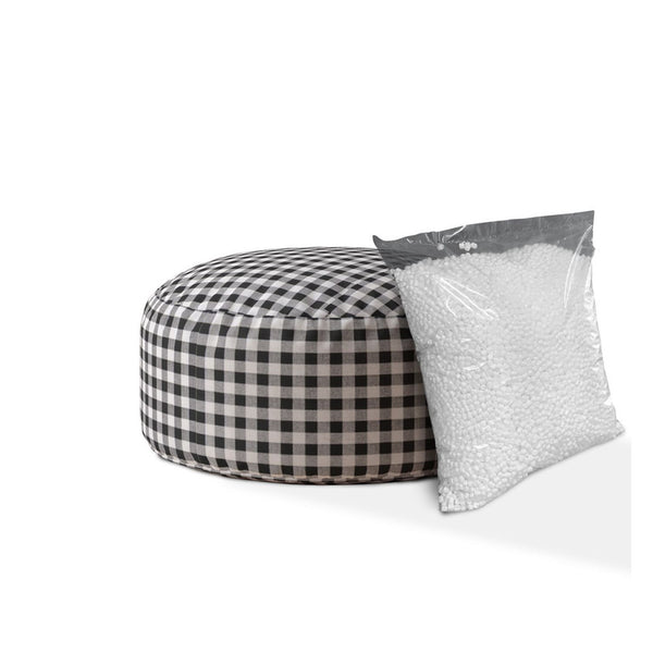 Homeroots 24" Black And Gray Cotton Round Gingham Pouf Cover   518500