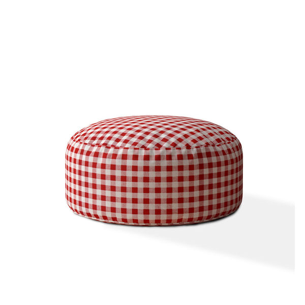 Homeroots 24" Red And White Cotton Round Gingham Pouf Cover Red,White  518504
