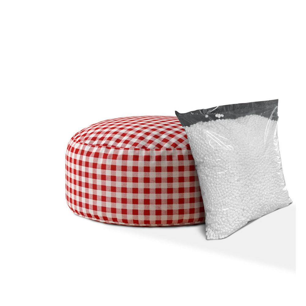 Homeroots 24" Red And White Cotton Round Gingham Pouf Cover Red,White  518504