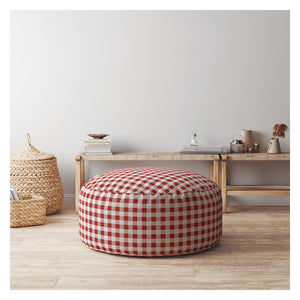 Homeroots 24" Red And White Cotton Round Gingham Pouf Cover Red,White  518504