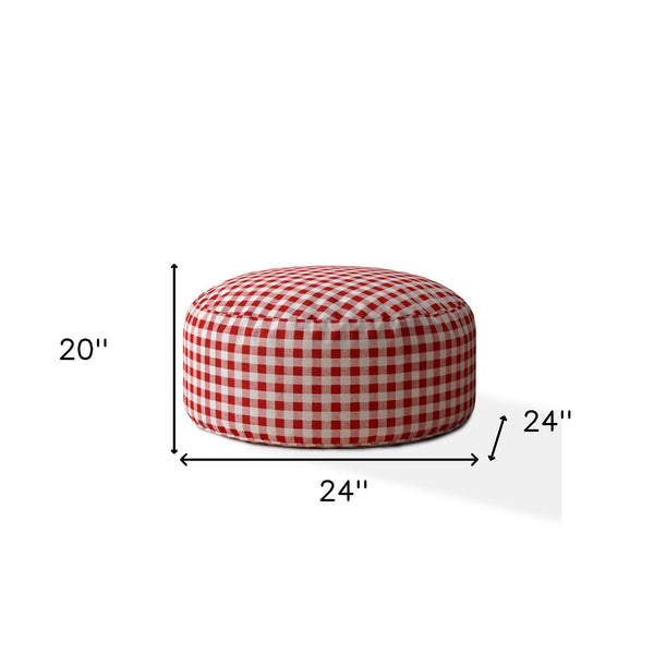 Homeroots 24" Red And White Cotton Round Gingham Pouf Cover Red,White  518504