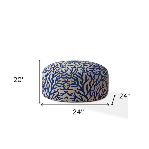 Homeroots 24" Blue Canvas Round Abstract Pouf Cover   518508