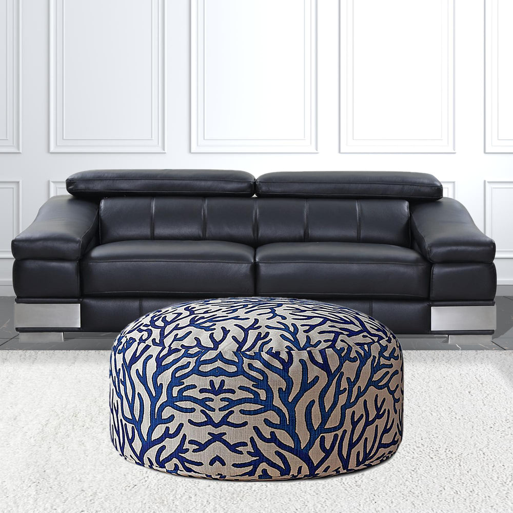 Homeroots 24" Blue Canvas Round Abstract Pouf Cover   518508