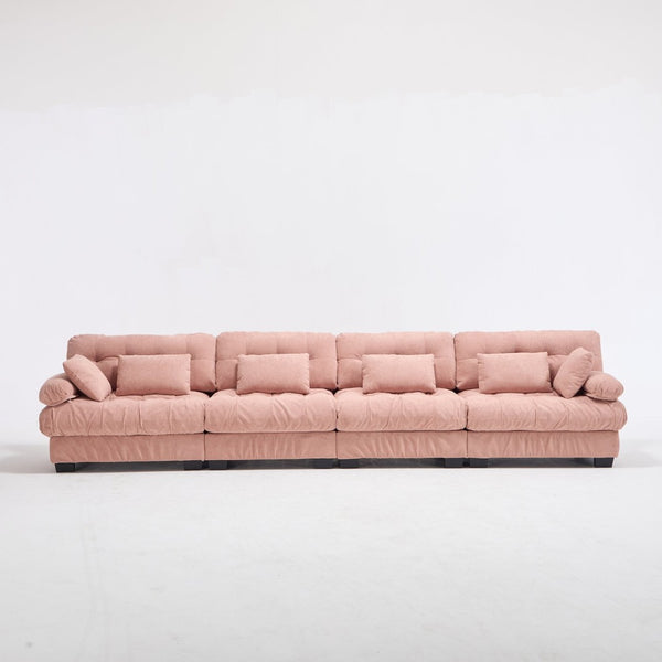 English Elm Modular Cloud Sectional Sofa Flannelette Upholstered Deep Seat with Plush Round Armrests Pink W2120S00044
