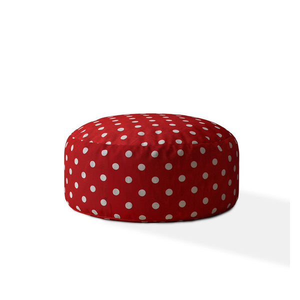 Homeroots 24" Red And White Cotton Round Polka Dots Pouf Cover   518512