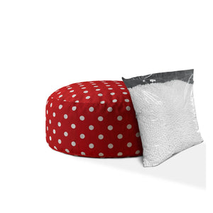 Homeroots 24" Red And White Cotton Round Polka Dots Pouf Cover   518512