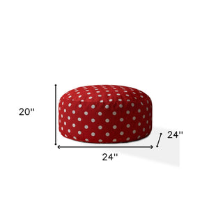 Homeroots 24" Red And White Cotton Round Polka Dots Pouf Cover   518512