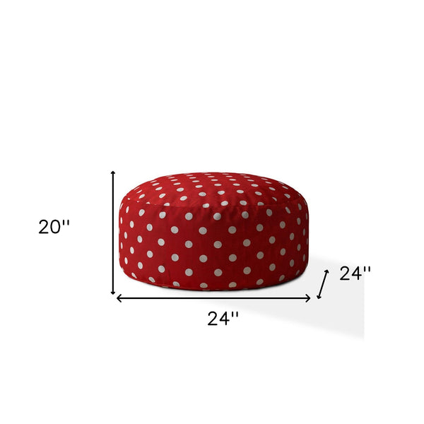 Homeroots 24" Red And White Cotton Round Polka Dots Pouf Cover   518512