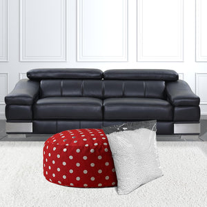 Homeroots 24" Red And White Cotton Round Polka Dots Pouf Cover   518512