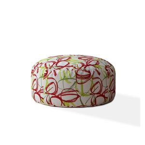 Homeroots 24" Green And White Cotton Round Abstract Pouf Cover   518518