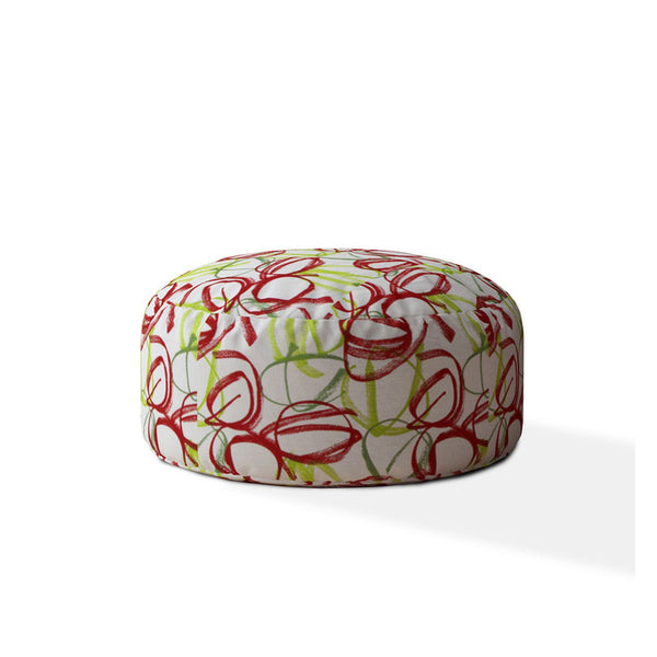 Homeroots 24" Green And White Cotton Round Abstract Pouf Cover   518518