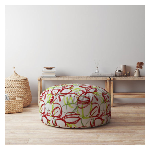 Homeroots 24" Green And White Cotton Round Abstract Pouf Cover   518518