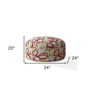 Homeroots 24" Green And White Cotton Round Abstract Pouf Cover   518518