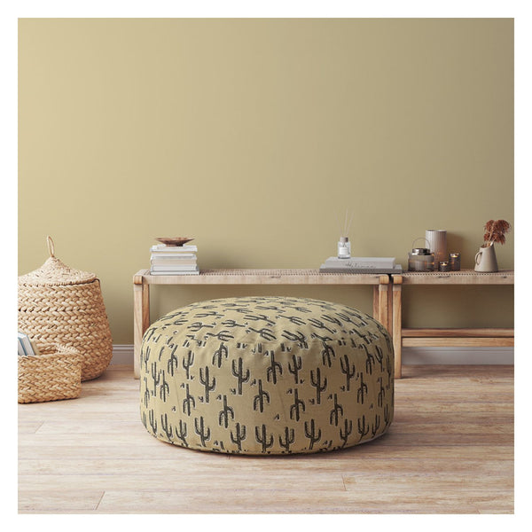 Homeroots 24" Beige Cotton Round Cactus Pouf Cover   518524