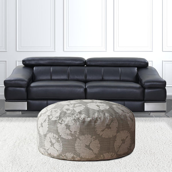 Homeroots 24" Gray Canvas Round Abstract Pouf Cover   518526