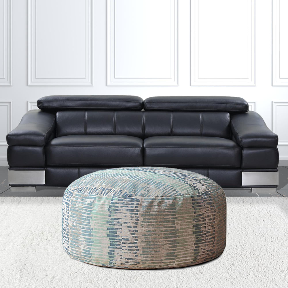 Homeroots 24" Blue And Gray Canvas Round Abstract Pouf Cover   518528
