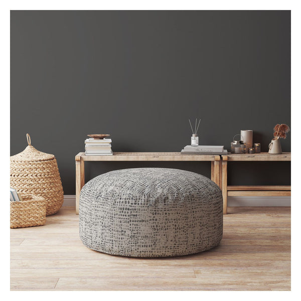 Homeroots 24" Black And Gray Canvas Round Abstract Pouf Cover   518530