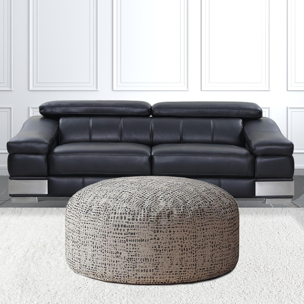 Homeroots 24" Black And Gray Canvas Round Abstract Pouf Cover   518530