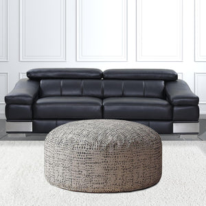 Homeroots 24" Black And Gray Canvas Round Abstract Pouf Cover   518530