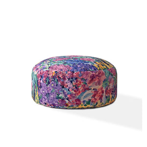 Homeroots 24" Blue And Green Cotton Round Floral Pouf Cover   518538