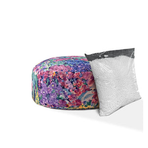 Homeroots 24" Blue And Green Cotton Round Floral Pouf Cover   518538