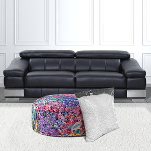 Homeroots 24" Blue And Green Cotton Round Floral Pouf Cover   518538