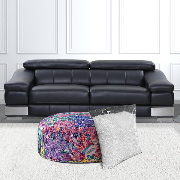 Homeroots 24" Blue And Green Cotton Round Floral Pouf Cover   518538