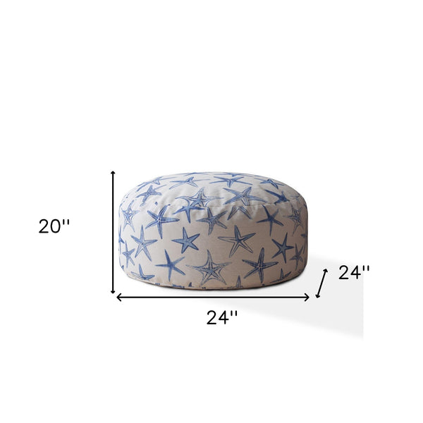 Homeroots 24" Blue And White Canvas Round Abstract Pouf Cover   518540