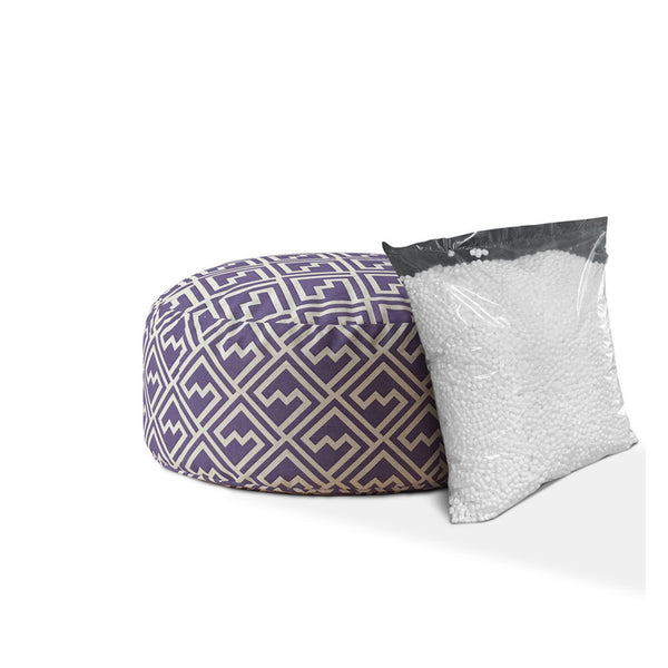 Homeroots 24" Purple And White Cotton Round Abstract Pouf Cover   518542