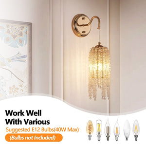 English Elm Set Of 2 Gold Frame Crystal Bead Wall Sconces – Elegant Hanging Light Fixture For Any Room Decor W2312P368715-GIGA
