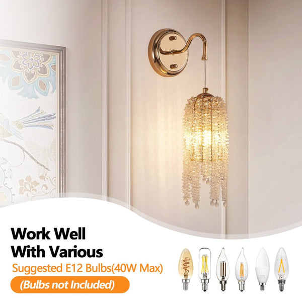 English Elm Set Of 2 Gold Frame Crystal Bead Wall Sconces – Elegant Hanging Light Fixture For Any Room Decor W2312P368715-GIGA