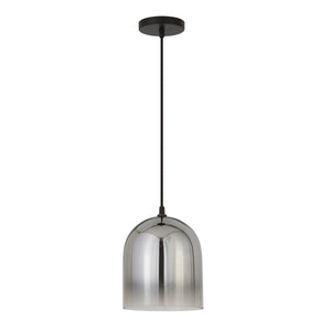 Homeroots 10" Gray Smoked Glass Dimmable Bell Shape Pendent Ceiling Light   518555