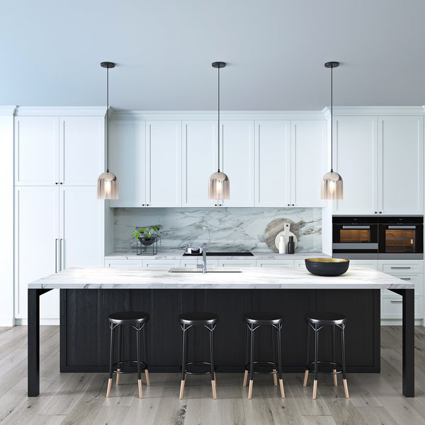 Homeroots 10" Gray Smoked Glass Dimmable Bell Shape Pendent Ceiling Light   518555