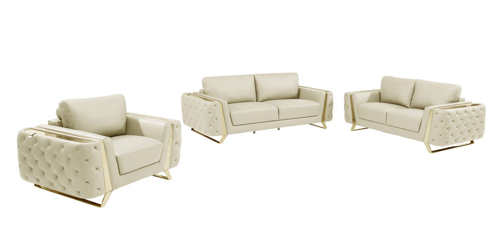 HomeRoots Three Piece Indoor Beige Italian Leather Seating Set for Six – Luxury Comfort & Style Upgrade 518556