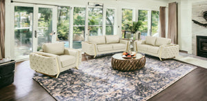 Homeroots Three Piece Indoor Beige Italian Leather Six Person Seating Set Beige  518556