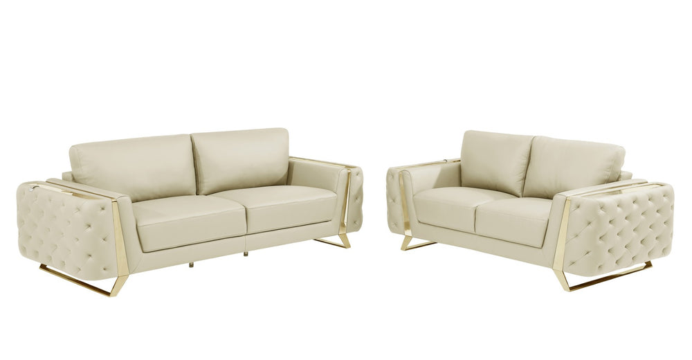 HomeRoots Two Piece Indoor Beige Italian Leather Seating Set for 5 – Luxurious Comfort & Style Upgrade 518557
