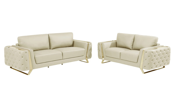 HomeRoots Two Piece Indoor Beige Italian Leather Seating Set for 5 – Luxurious Comfort & Style Upgrade 518557