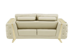 HomeRoots Two Piece Indoor Beige Italian Leather Seating Set for 5 – Luxurious Comfort & Style Upgrade 518557