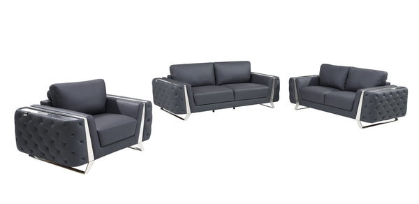 Homeroots Three Piece Indoor Dark Gray Italian Leather Six Person Seating Set Dark Grey  518558