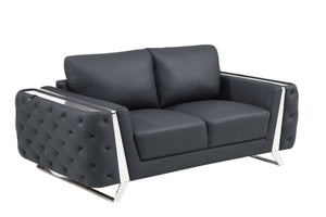 HomeRoots Three Piece Indoor Dark Gray Italian Leather Seating Set for 6 | Modern Comfort & Style Upgrade 518558