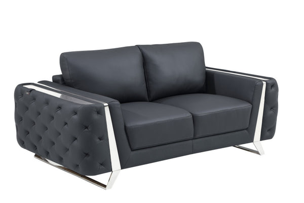 HomeRoots Three Piece Indoor Dark Gray Italian Leather Seating Set for 6 | Modern Comfort & Style Upgrade 518558